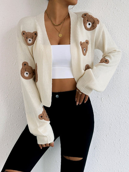 Women’s trendy cardigan with playful bear appliqués Ivyshape