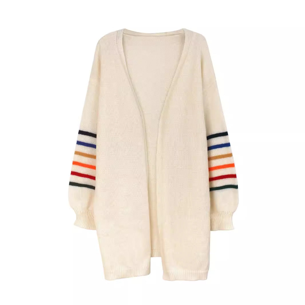 Women's casual knitted cardigan with colorful stripes Ivyshape