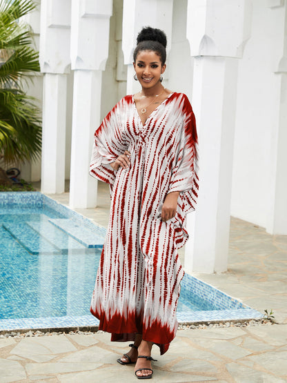 Ladies Maxi Beach Dress with Deep V-Neck and Playful Slit Ivyshape