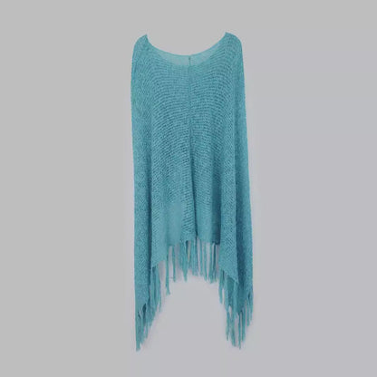 Ladies airy crochet poncho with fringe design Ivyshape