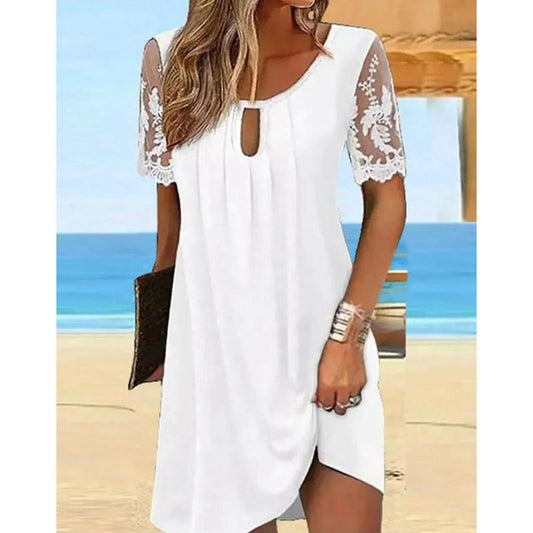 Ladies beach dress with sexy lace insert and decorative keyhole neckline Ivyshape