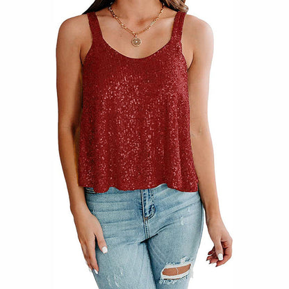 Women's Sparkling Sleeveless Top with Loose Fit Ivyshape