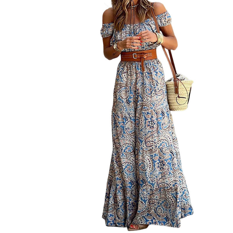 Women Off-Shoulder Paisley Maxi Dress Ivyshape