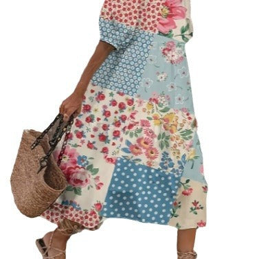 Ladies Floral Patchwork Midi Dress Ivyshape