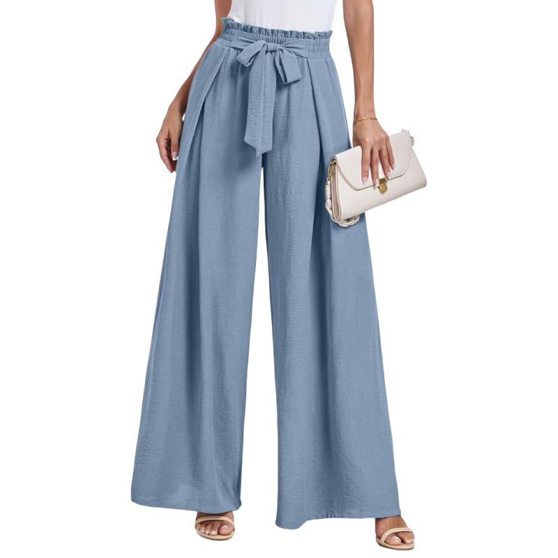 Ladies Wide High Waist Pants with Tie Belt and Elegant Style Ivyshape