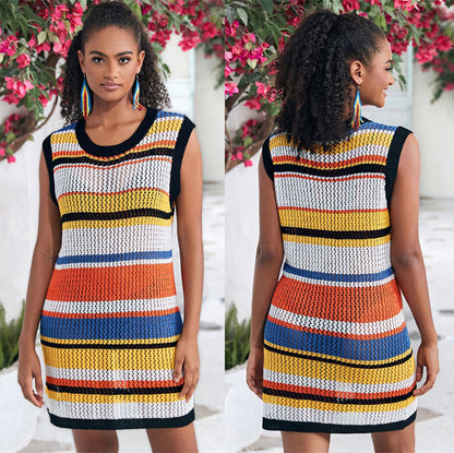Women's casual knitted dress in modern stripe pattern Ivyshape
