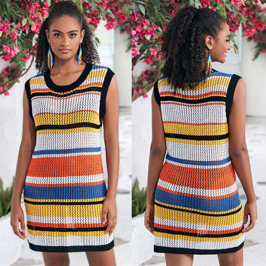 Women's casual knitted dress in modern stripe pattern Ivyshape