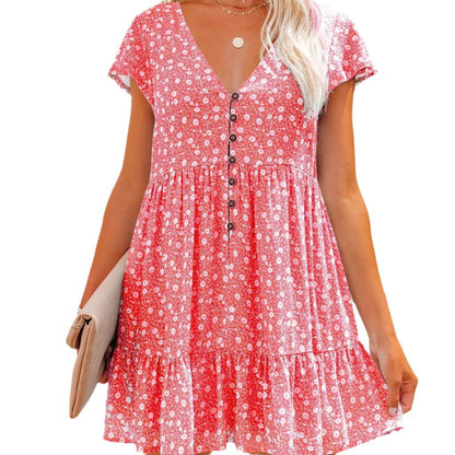 Women Floral Print Button-Down Mini Dress Ivyshape