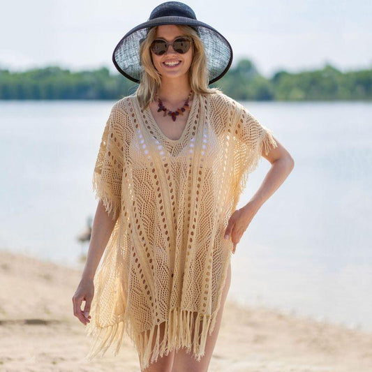 Women's crochet beach layers with fringes Ivyshape