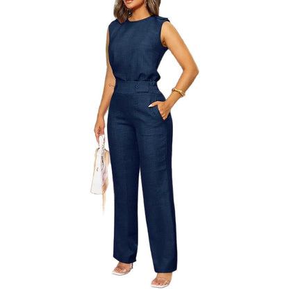 Ladies Elegant Jumpsuit with Wide Leg and Waist Belt Ivyshape
