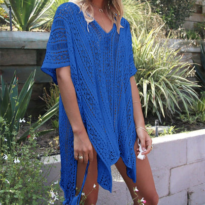 Ladies crochet dress with side slits and rounded hem Ivyshape