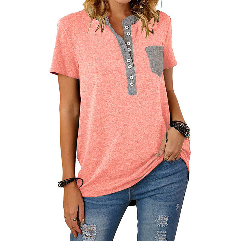 Women's Casual Polo Shirt with Button Placket and Pockets Ivyshape