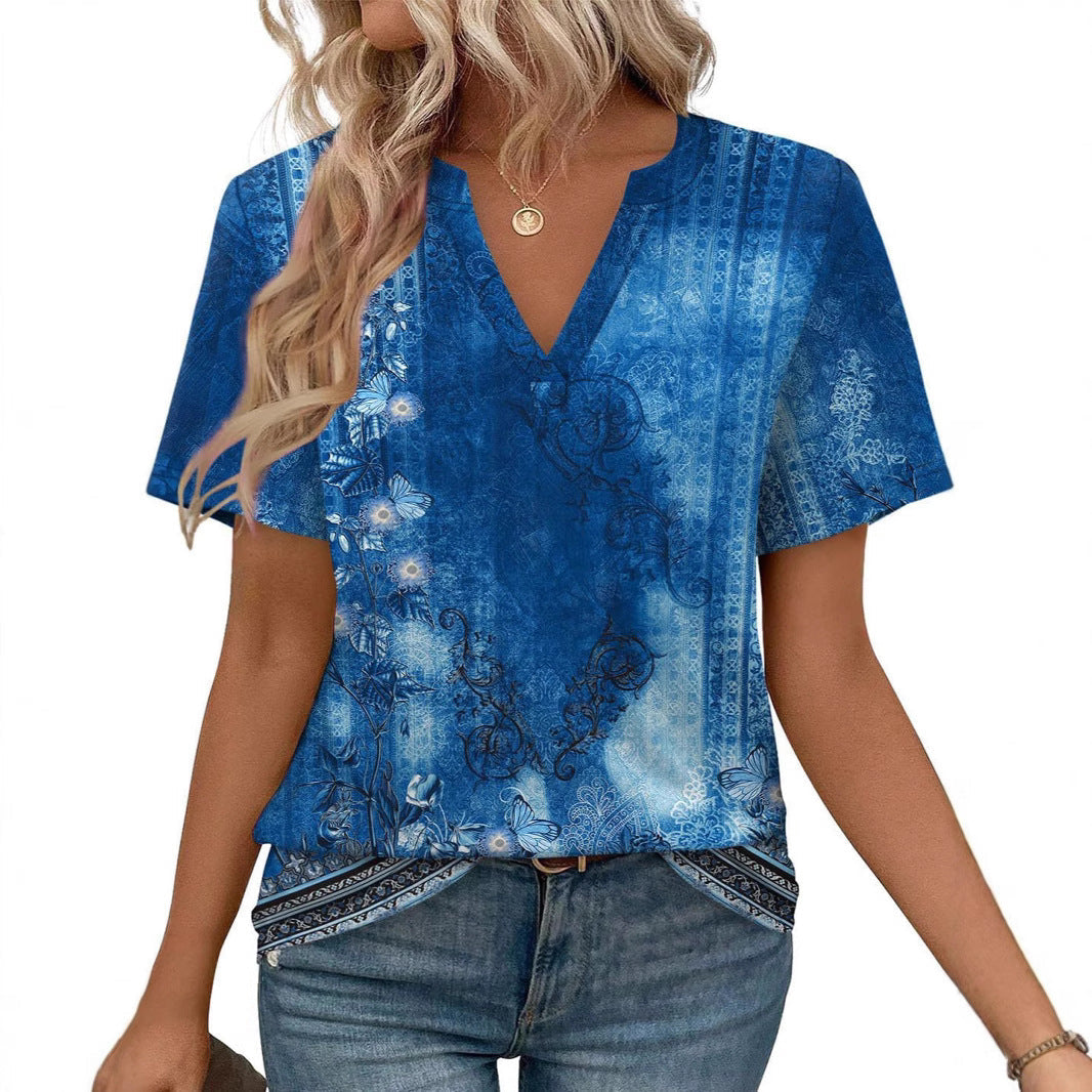 Women Casual V-Neck T-Shirt Ivyshape