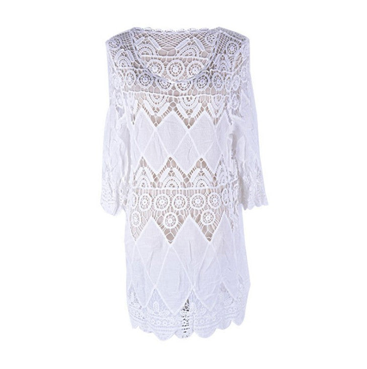 Women's airy crochet beach cover-up with romantic pattern and wide cut Ivyshape