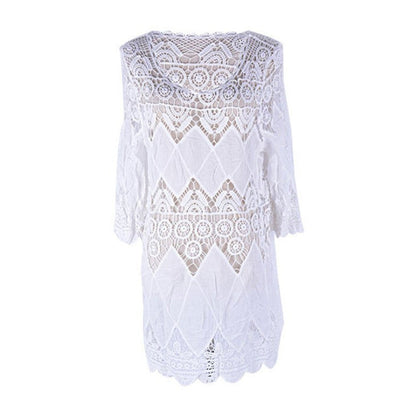 Women's airy crochet beach cover-up with romantic pattern and wide cut Ivyshape