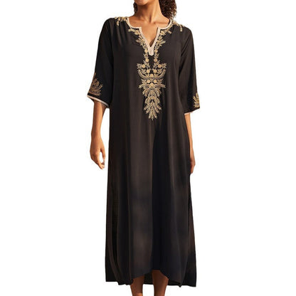 Women's Maxi Kaftan with Elegant Gold Embroidery Ivyshape