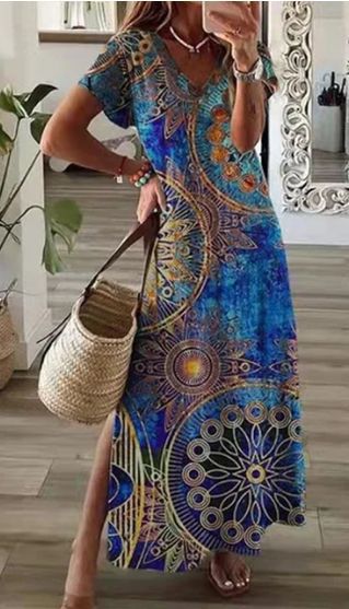 Women Artistic Boho Print Maxi Dress Ivyshape