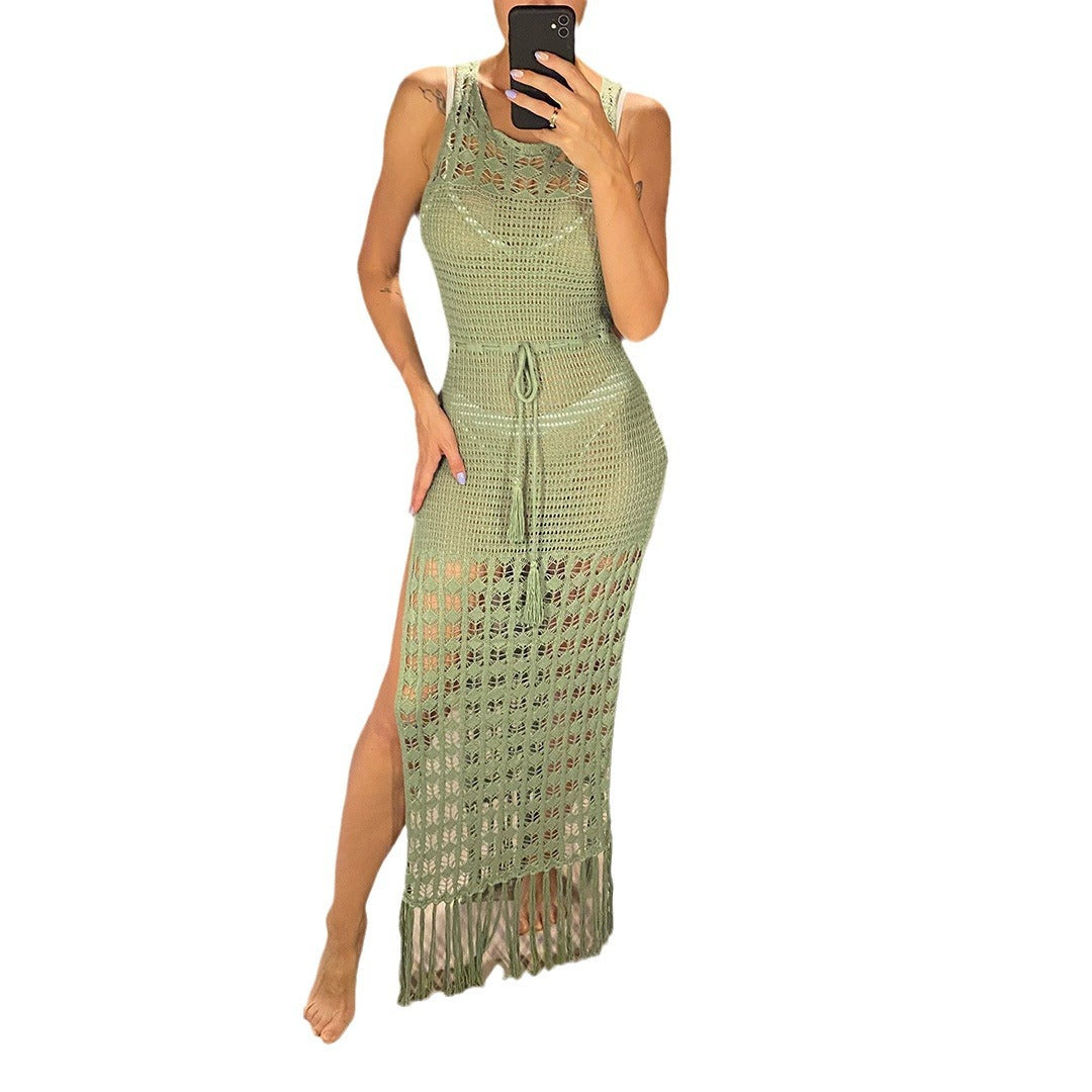 Women's Crochet Beach Cover-Up with Elegant Fringes and Sexy Cut Ivyshape