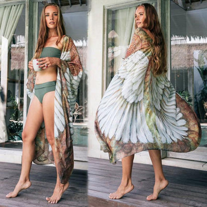 Women's Beach Cloak with Artistic Wings Design Ivyshape