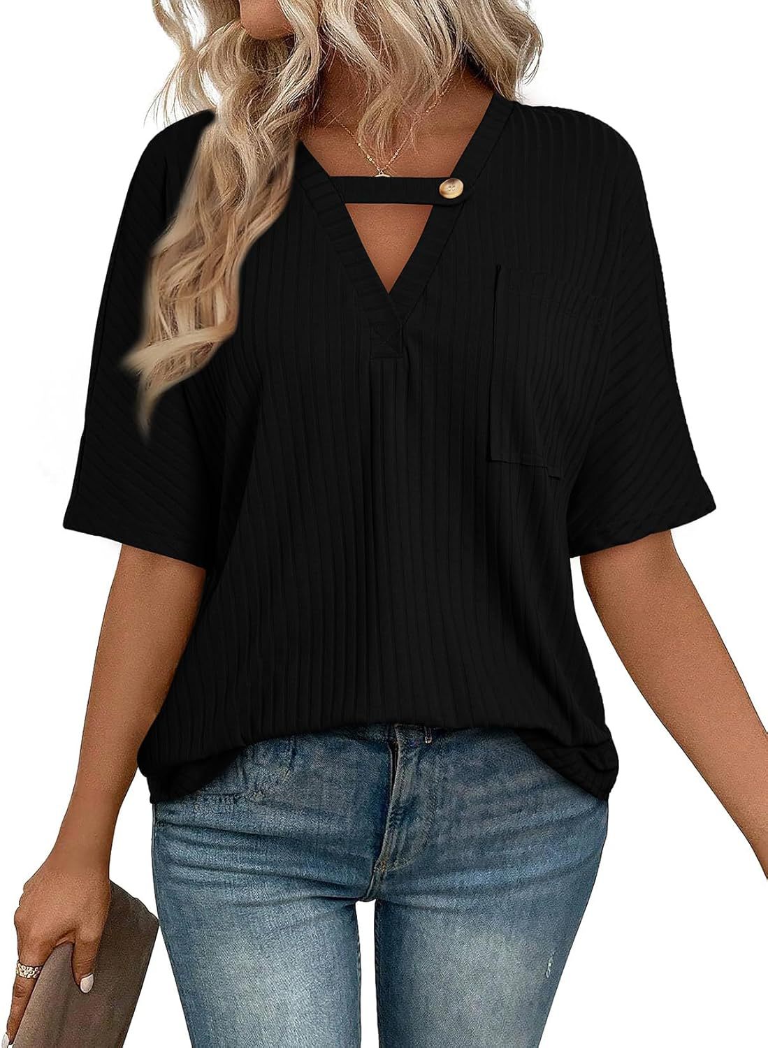 Women's Ribbed V-Neck Top Ivyshape