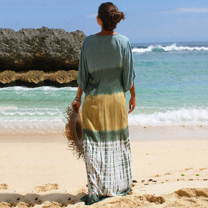 Women's Maxi Kaftan with elegant tie belt and luxurious gradient Ivyshape