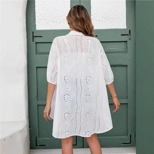 Ladies shirt jacket with floral embroidery design Ivyshape