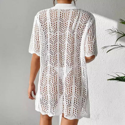 Women's crocheted beach cover-up jacket with a loose fit and trendy design Ivyshape