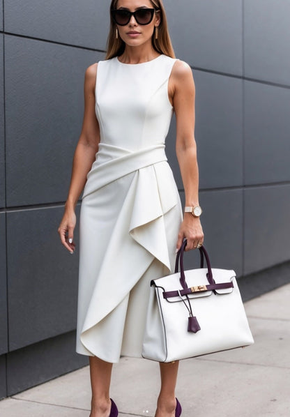 Women’s sheath dress with asymmetrical design and seductive draping Ivyshape