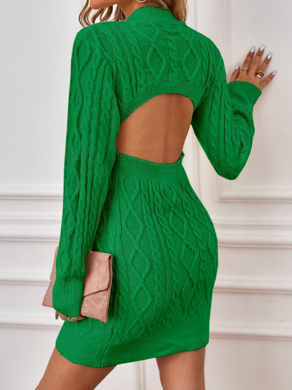 Ladies knit dress with open back and cable pattern Ivyshape