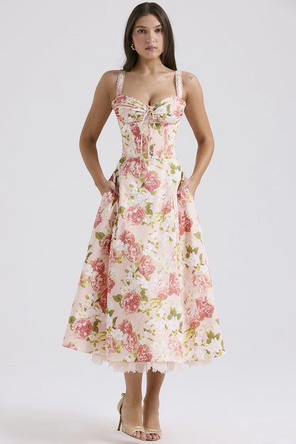 Camila - Abito midi floreale con corsetto