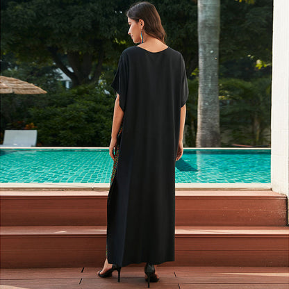 Women elegant kaftan dress with colorful embroideries Ivyshape