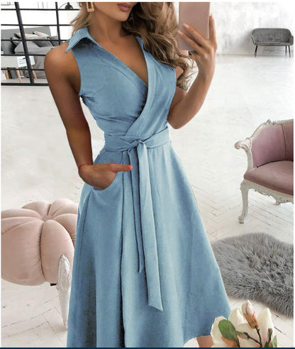 Women's wrap dress with asymmetrical V-neck and pockets Ivyshape
