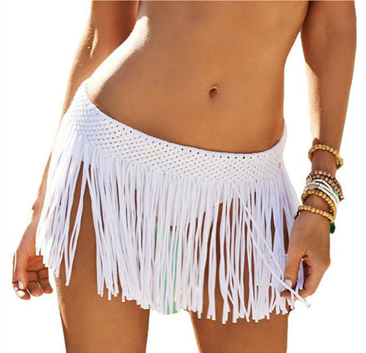 Ladies casual beach skirt with trendy fringe design Ivyshape