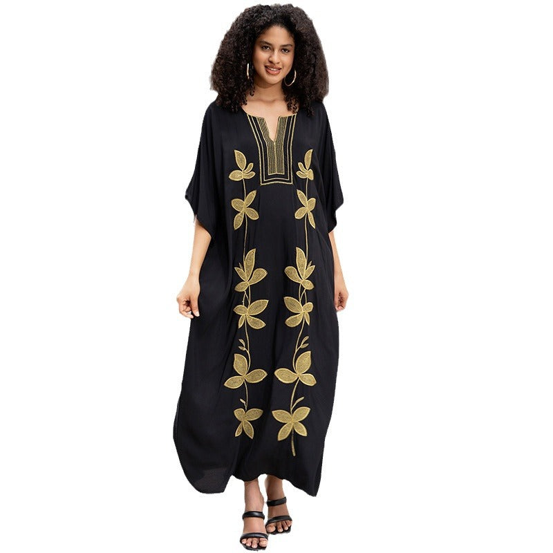 Ladies Kaftan with elaborate floral embroidery design Ivyshape