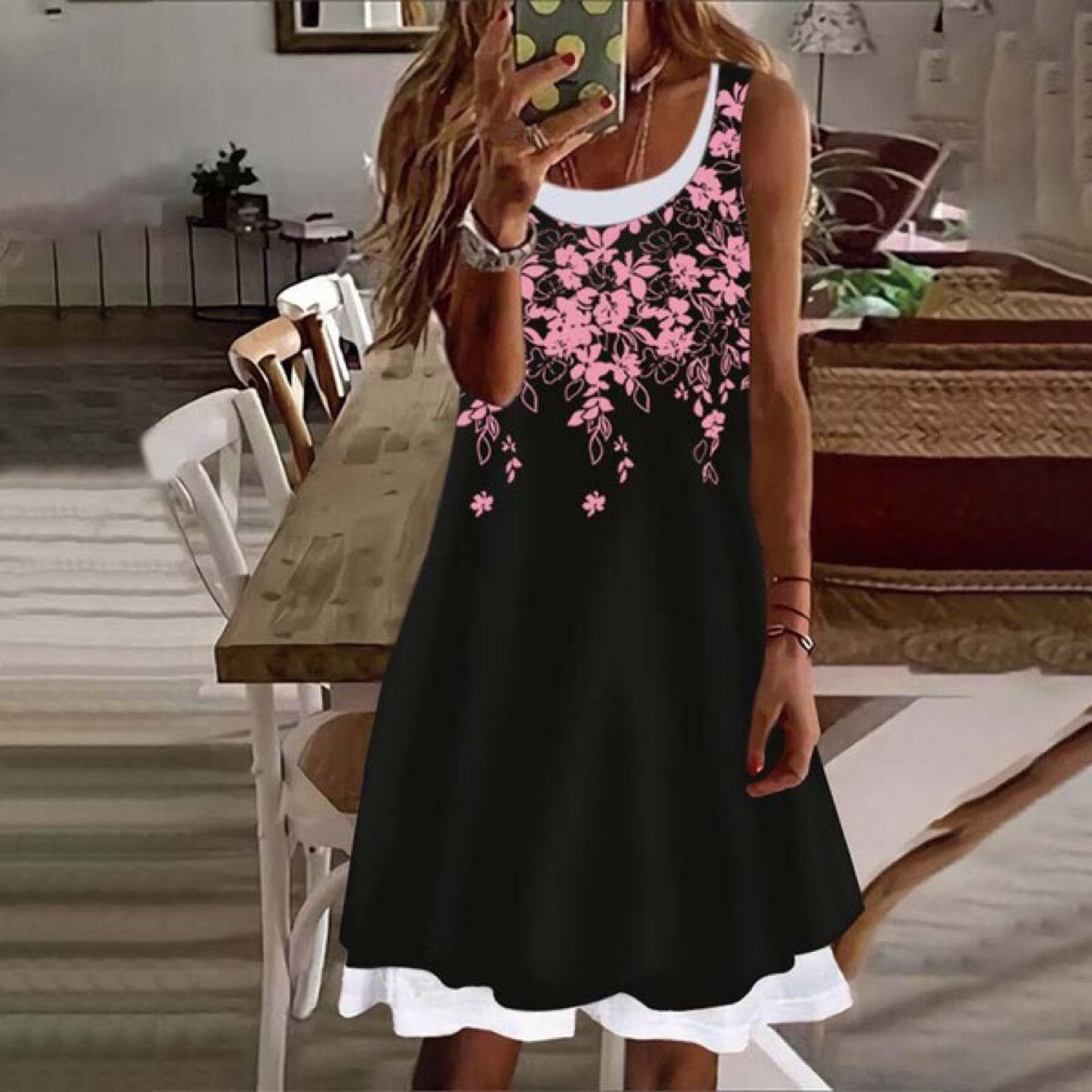 Ladies Floral Embroidery A-Line Dress Ivyshape