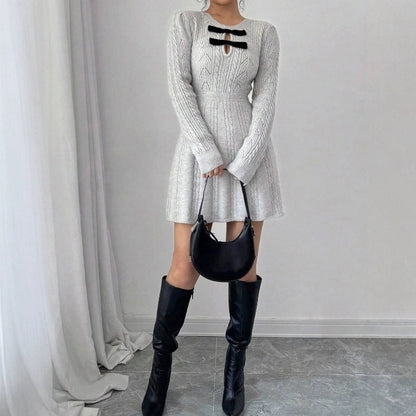 Women's knitted dress with decorative button placket and textured pattern Ivyshape
