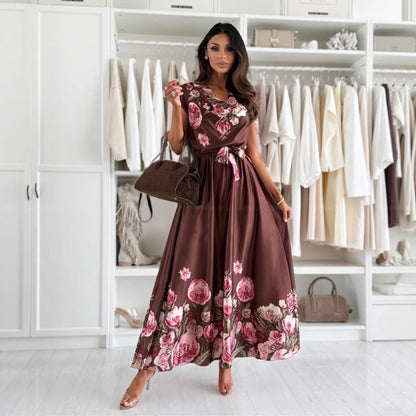 Women's maxi dress with floral accents and elegant wrap design Ivyshape