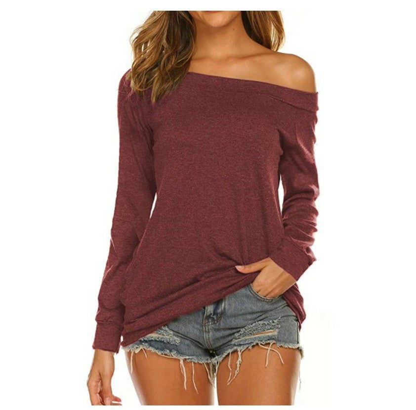 Ladies Off-Shoulder Long Sleeve Shirt Ivyshape