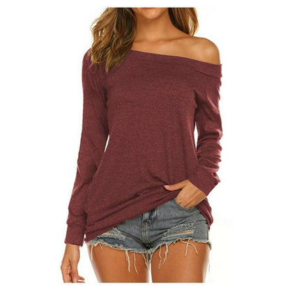 Ladies Off-Shoulder Long Sleeve Shirt Ivyshape