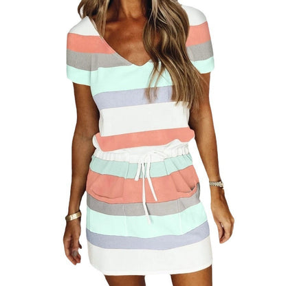 Women's comfortable casual dress with adjustable waistband and V-neck Ivyshape