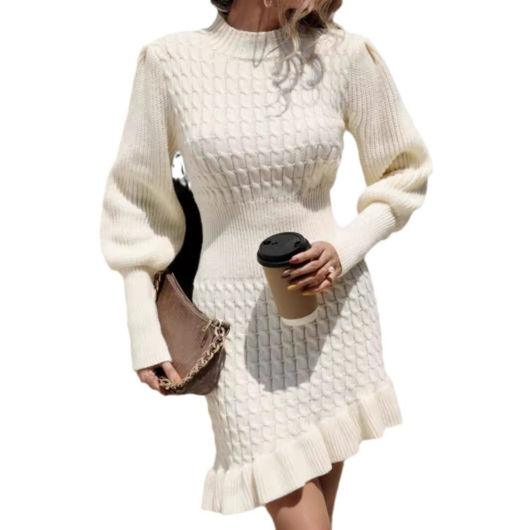 Women’s knitted dress with voluminous sleeves and ribbed texture Ivyshape