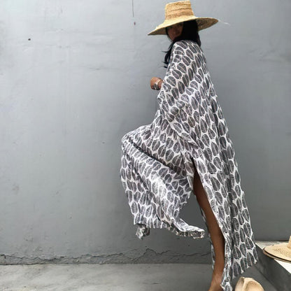 Women's maxi dress with elegant leaf pattern and wide cut Ivyshape
