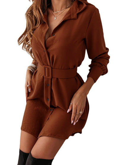 Women's shirt dress with fitted belt and elegant button details Ivyshape