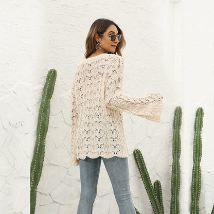 Women's knitted sweater with airy crochet structure and casual fit Ivyshape
