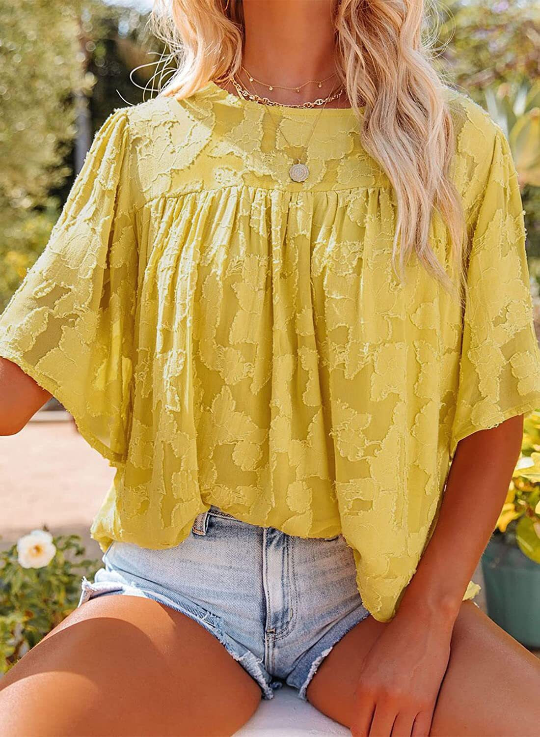 Women's Flowing Structured Short Sleeve Blouse Ivyshape
