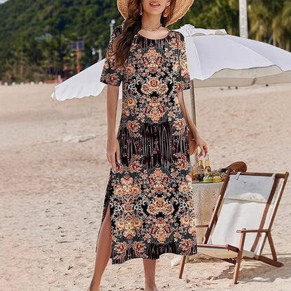 Women's Bohemian Style Maxi Dress with Side Slits Ivyshape