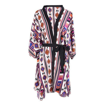 Women's elegant beach kimono with floral pattern and wide-cut sleeves Ivyshape