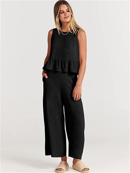 Women's casual jumper with voluminous ruffle hem and wide leg Ivyshape