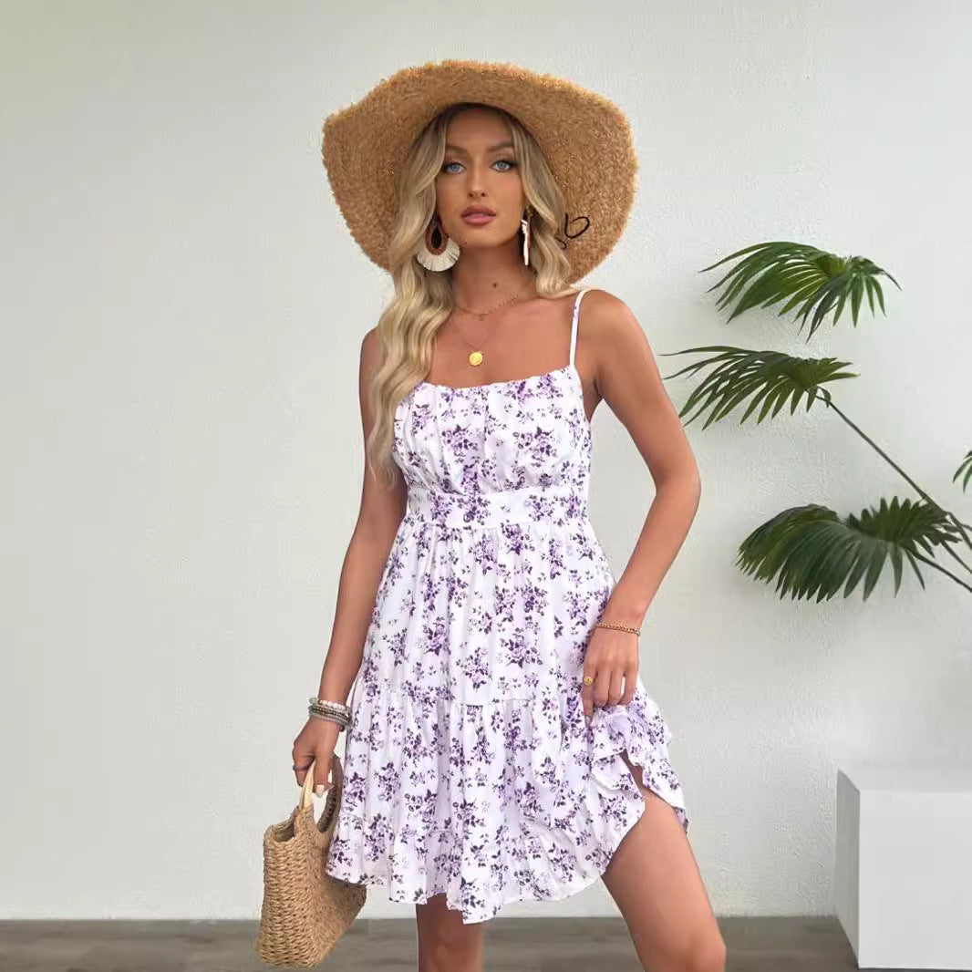 Women’s mini dress with floral pattern and flowing skirt Ivyshape