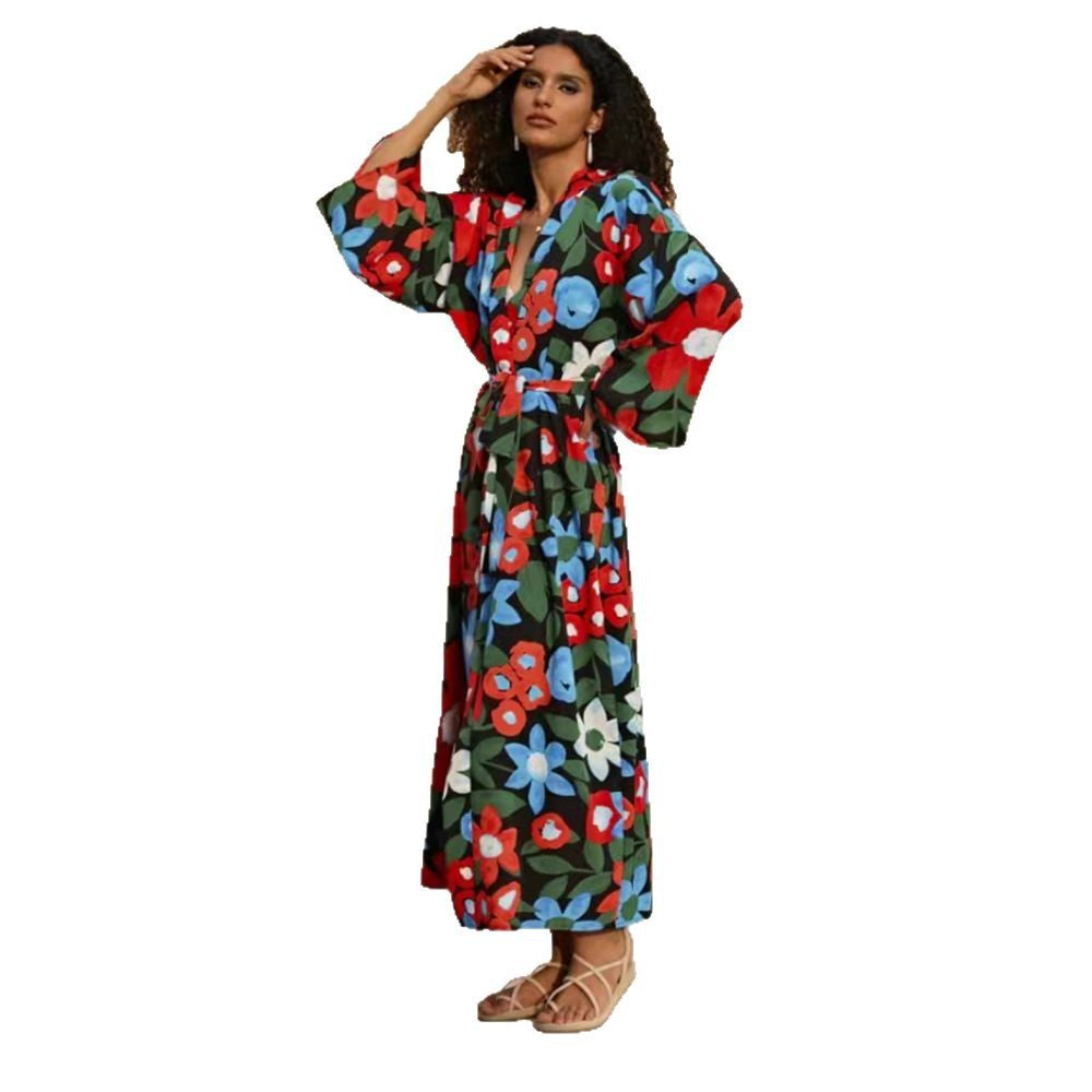 Ladies elegant flower kaftan with side slit Ivyshape